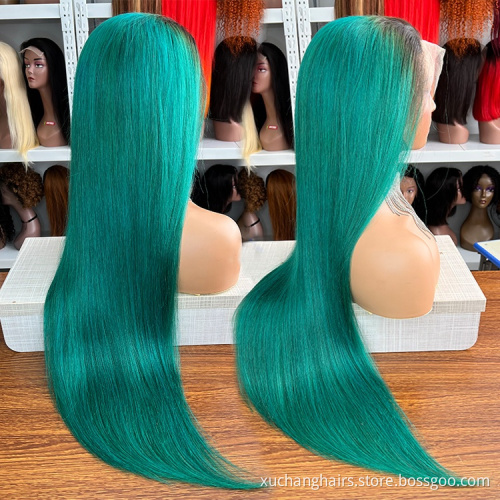 Top Quality transparent HD 360 lace frontal wigs for black women ombre 1b green middle part lace front human hair wigs 30 inch